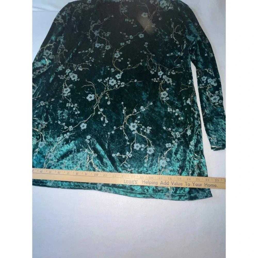 TR Bently Floral Blouse & Pant Set Emerald Green Crushed Velvet Size Large New - Picture 12 of 16